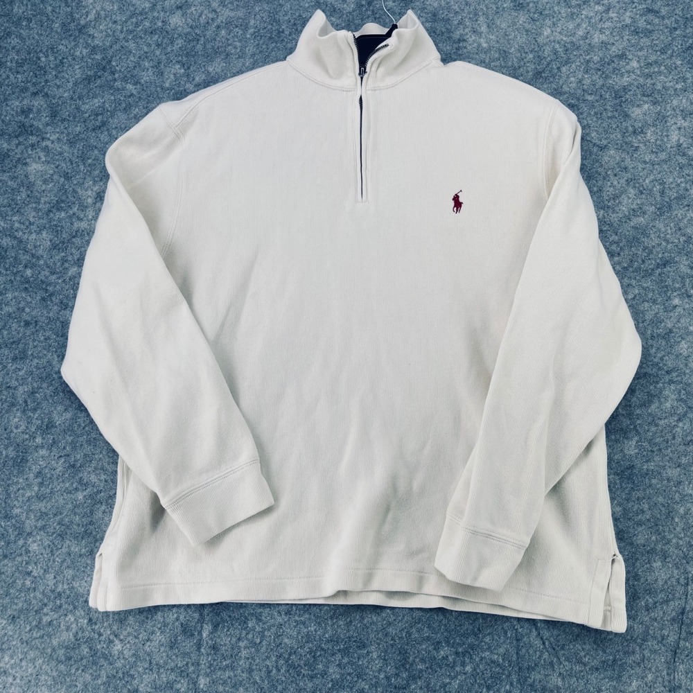 Polo Ralph Lauren 1/4 Zip Sweater  Men Large White Pullover Pony Logo Preppy